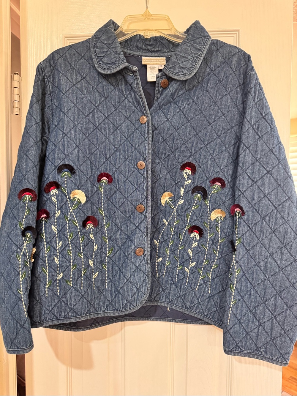 Coldwater Creek PL Petite Large Quilted Denim Jacket Embroidered Floral Shacket
